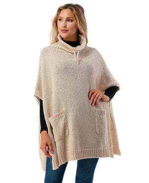 Oatmeal Marcus Adler Mock Turtleneck Sweater Poncho with Pockets